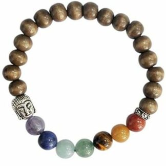 Bracelet Bouddha 7 Chakras en bois et perles rondes en pierres naturelles et alliage zinc